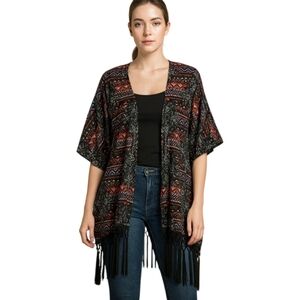 Black and Red Geometric Fringe Cape